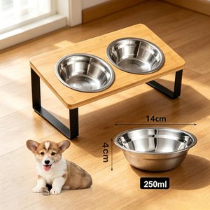 Soporte de Comida para Mascotas de Madera Maciza con Diseño Moderno Personalizado, con Tazón de Acero Inoxidable, Elevador para Perros y Gatos, para Uso en Casa u Oficina - Product Image 1