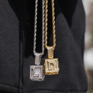 European and American Style Hot-selling Dice Cubes 26 English Letter Charms Stone Pendant <b>Custom</b> <b>Name</b> <b>Necklace</b> Hip Hop - Product Image 2