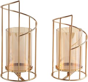 Sheeraz International Gold Metal Candle Holder <b>Glass</b> Candle Jar Geometric <b>Candlestick</b> Stand for Home Wedding Decor Restaurant - Product Image 1