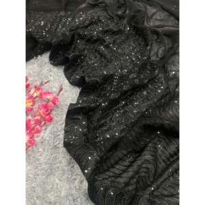 Sari de Fiesta para Mujer de Diseñador con Bordado de Lentejuelas - Product Image 3