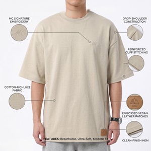 Camiseta Oversize de Algodón de Manga Corta con Cuello Redondo, Color Liso, con Estampado de Logotipo Frontal, Tejido de Punto Jersey - Product Image 3