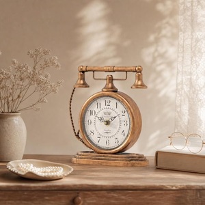 Horloge de bureau circulaire en laiton avec design traditionnel, mouvement à quartz, fonction d'alarme, affichage à aiguilles, fonctionne sur piles - Product Image 1