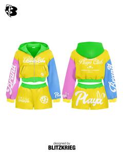 Ensemble assorti White Mint Girls Club Playa |   Hoodie court zippé et short |   Tenue en deux pièces de style streetwear de Los Angeles OEM - Product Image 2