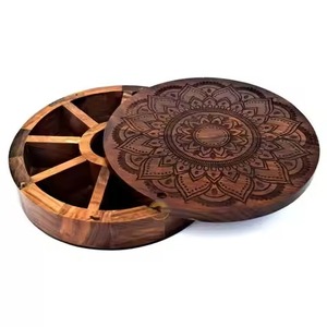 Handmade Wooden Spice Box Masala Organizer with Sections for Kitchen <b>Storage</b> and Cooking Essentials - Product Image 2
