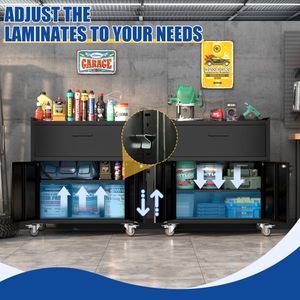 2-Door + 1-Drawer Lockable Metal Tool Cabinet Garage <b>Storage</b> with Rolling Wheels for Home or <b>Workshop</b> - Product Image 5