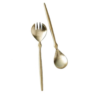Stainless Steel Hammered Design Handmade Salad <b>Serving</b> Set <b>Gold</b> Plated Food Safe - Product Image 1