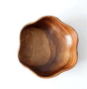 Bol de service en bois artisanal à double compartiment avec poignées sculptées - Product Image 2