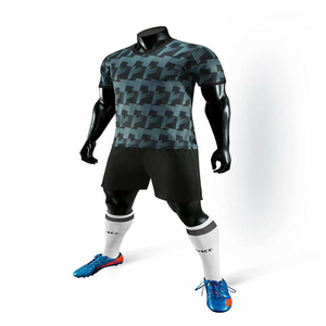 Maillot de football unisexe noir uni à manches courtes, col en V, en polyester léger anti-humidité, personnalisable, pour tous les sports - Product Image 4