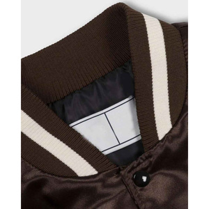 Oversized Satin Varsity Bomber <b>Jacket</b> Unisex Snap Button Stripe Rib Knit Collar Streetwear Custom OEM Wholesale Supplier - Product Image 5
