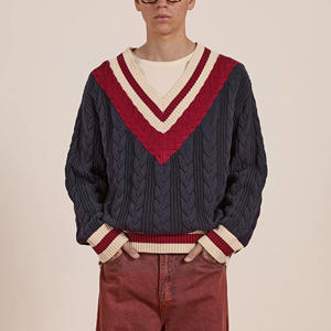 เสื้อสเวตเตอร์คอวี แขนยาว สีพื้น ผ้าฝ้าย สำหรับผู้ชาย ขายส่งปี 2026 เหมาะสำหรับธุรกิจ ถักทอสำหรับฤดูหนาว เสื้อกั๊กคริกเก็ตสำหรับผู้ชาย - Product Image 5