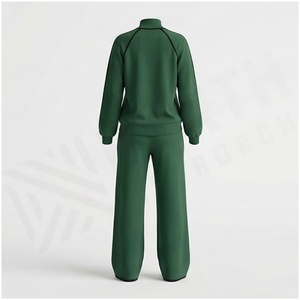 Women Green Geometric Print Tracksuit Set <b>Turtleneck</b> Full Sleeve Loose Fit Casual Autumn Wear Spandex Polyester Material - Product Image 2