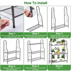 Support à plantes en métal à 3 niveaux, support pour pots de fleurs d'intérieur et d'extérieur, organisateur de rangement utilitaire, étagère pour balcon, patio, meubles - Product Image 6