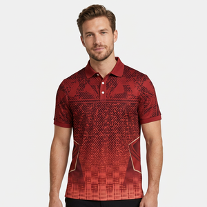 Camisa de Hombre con Diseño Geométrico Rojo y Flecos, Manga Corta, Transpirable, Tejido Satinado, 100% Poliéster, Estilo Casual, Impresión Digital - Product Image 6