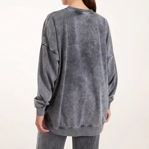 เสื้อสเวตเชิ้ตคอกลมโอเวอร์ไซส์สำหรับผู้หญิง สีพื้น ผ้าฝ้ายเนื้อนุ่มถัก แขนยาว ทรงหลวม ระบายอากาศได้ดี เหมาะสำหรับใส่ในฤดูใบไม้ร่วง - Product Image 5