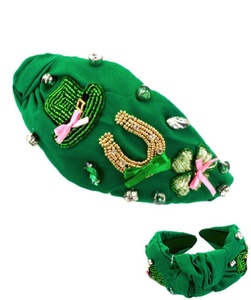 Green Lucky Charm Embroidered Knot <b>Headband</b> Beaded Horseshoe & Clover Hairband for Women and Girls Festive Decorative Elements - Product Image 1