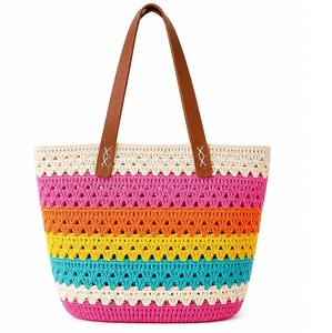 Sac fourre-tout en jute au crochet pour broderie style vintage, grand sac à main ouvert pour femme, idéal pour la plage estivale - Product Image 4