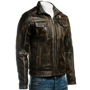 Veste en cuir véritable pour homme, style motard vintage haut de gamme, personnalisable avec logo brodé OEM, coupe-vent, vente en gros - Product Image 3