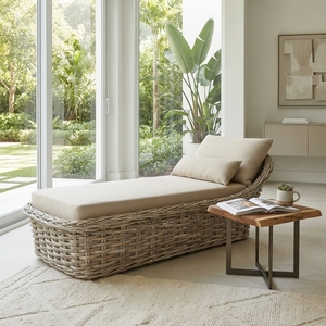 Sofá seccional reclinable de ratán sintético hecho a mano Leipzig para patio exterior, tumbona acolchada, conjunto de muebles. - Product Image 4