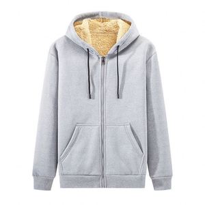 Nouvelle mode homme automne hiver, sweat à capuche personnalisé à manches longues, fermeture éclair, couleur unie, décontracté, en polaire épaisse - Product Image 1
