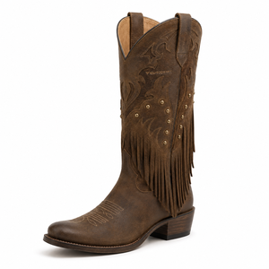 Bottes de cowboy en cuir PU à fermeture éclair, antidérapantes, pour la randonnée, sport de plein air, personnalisables, couleur unie - Product Image 1