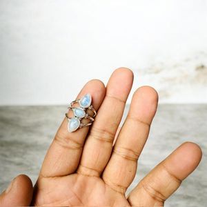 Natural Rainbow <b>Moonstone</b> <b>Ring</b> 925 Sterling Silver Handmade Adjustable Three Stone Gemstone <b>Ring</b> for Women Wholesale Jewelry - Product Image 3