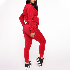 New Arrival Custom Women <b>Velour</b> <b>Tracksuit</b> 2 Piece Set Zip Up Crop Jacket Drawstring Wide Leg Pants Casual Sports Women <b>Tracksuit</b> - Product Image 5