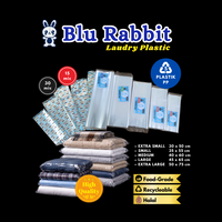 Bolsas de Plástico Reutilizables para Lavandería de Polipropileno PP de 30 Micras, Marca Blu Rabbit, Extra Pequeñas, 30 x 50 cm, Hechas en Indonesia
