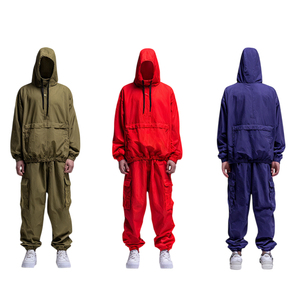 ชุดวอร์มกันน้ำแบบ unisex มีฮู้ด สีพื้น สไตล์สตรีทแวร์ ชุดสองชิ้น กันลม กันฝน สำหรับผู้ชายและผู้หญิง - Product Image 3