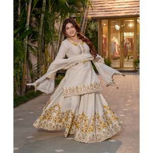 Designer Silk Salwar Kameez Party Wear Fancy <b>Top</b>-Plazzo and Dupatta for Special Occasions - Product Image 2