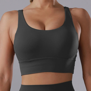 Sujetador deportivo de espalda cruzada de color liso para mujer, cuello redondo, soporte medio, sin costuras, para yoga y fitness, para adultos - Product Image 6