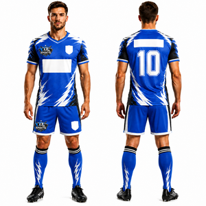Nueva Llegada: Conjuntos de Uniformes de Fútbol Personalizados con Estampado Geométrico, Cuello en V, Transpirables, de Secado Rápido, con Diseño y Logotipo Personalizados - Product Image 1