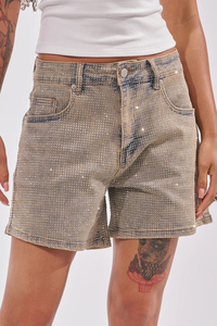 High Waist <b>Sequined</b> Denim Shorts With Button Fly Casual Style For Women - Product Image 2