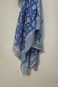 Indian Block Print <b>Sarong</b> <b>Sarong</b> Beach Wrap Cotton <b>Sarong</b> Pareo Block Print Scarf Summer Beach Pareo Blue Floral Hand Block Prin - Product Image 2