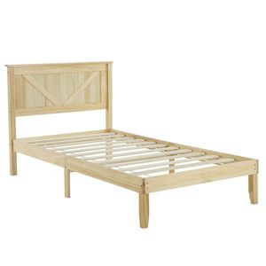 Solid Wood Twin Size Platform Bed Frame with Natural Headboard Wooden Beds - Product Image 2