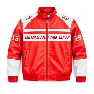Delta |   Sigma |   Chaqueta Varsity Roja de Cuero Sintético con Cremallera Frontal y Mangas con Letras de la Hermandad Theta Sorority Devastating Diva para Mujer - Product Image 1