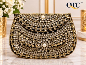 Handmade Kundan Bridal Clutch Bag Gold Plated Rhinestone Evening Purse Single <b>Chain</b> Strap Wedding Party <b>Handbag</b> Velvet Lining - Product Image 3