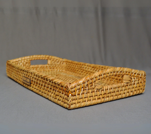 Hot Selling <b>Wicker</b> Rattan Serving Tray Elegant Rectangle Handmade Design Low Price For Hotel & Restaurant Table Use - Product Image 1