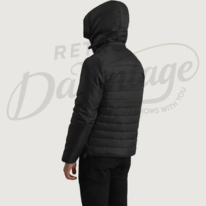Veste d'hiver rembourrée noire pour homme, coupe-vent, matelassée, à capuche, épaisse et chaude, idéale pour le froid - Product Image 2