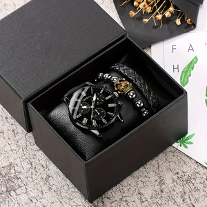 6320 Juego de 3 Piezas de Reloj de Cuarzo Negro para Hombre y 2 Pulseras, Conjunto de Reloj de Moda para Hombre, Regalo - Product Image 4