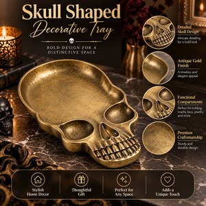 Bandeja de Servir de Aluminio con Diseño de Calavera Dorada Antigua para Decoración Gótica del Hogar, Fiesta de Halloween |   Plato Decorativo con Forma de Calavera, Regalo Artístico Único - Product Image 5