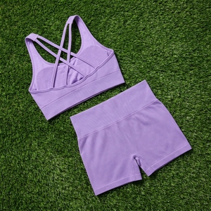 <b>Women</b> Lavender Ribbed <b>Crop</b> Tank Top High Waist <b>Leggings</b> Yoga Set Gym Fitness Workout Activewear Set - Product Image 6
