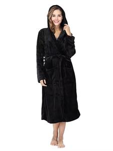 Albornoz de franela largo, suave y cálido para invierno, con capucha, para mujer, grueso, de forro polar, disponible en stock local de fábrica. - Product Image 4