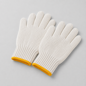 ถุงมือผ้าฝ้ายสำหรับงานทั่วไป พร้อมข้อมือถักและขอบสีเหลือง ทนทาน กันลื่น - Product Image 5