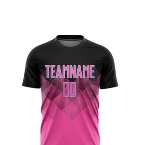 Custom Sublimated Soccer Jersey Set <b>Pink</b> Black Gradient Crew Neck Short Sleeve Moisture Wicking Unisex Adult Apparel Plus Size - Product Image 4