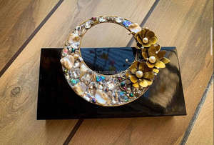 <b>Unique</b> Design Best Quality Mother of Pearl Inlay Clutch Wedding Designer <b>Handbag</b> Handcrafted Wedding Clutch Brass Clutch - Product Image 3