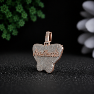 Phoenix Enterprises Custom Butterfly <b>Name</b> VVS Moissanite Pendant Necklace 925 Sterling Silver Rose Gold Plated Free Rope <b>Chain</b> - Product Image 4