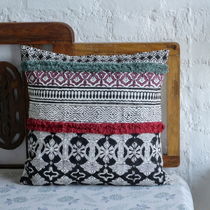 Tufted Hand Block Printed <b>Cushion</b> <b>Cover</b> Set with Geometric Pattern Decorative Boho Pillow <b>Covers</b> Indian Cotton Textiles - Product Image 2
