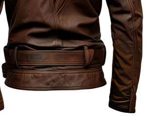 Chaqueta de Motociclista para Hombre, de Cuero Genuino Marrón, con Detalle de Correa y Cinturón en la Cintura - Product Image 6