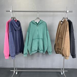 Sweat à capuche zippé pour homme, en molleton épais et respirant, effet délavé, style streetwear personnalisé, coupe oversize, épaules tombantes, cordon de serrage réglable - Product Image 4