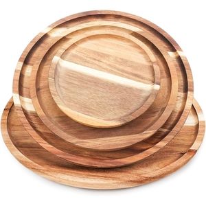 Vaisselle de service réutilisable écologique pour la maison et la cuisine, assiettes et plats en bois, ensemble de vaisselle en bois massif - Product Image 2